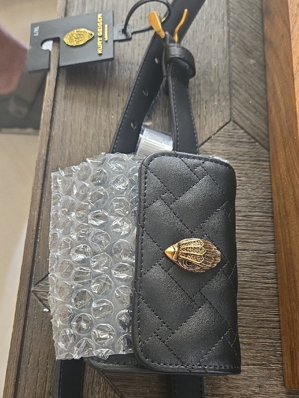 Kurt Geiger Black Quilted Mini Waist Belt .